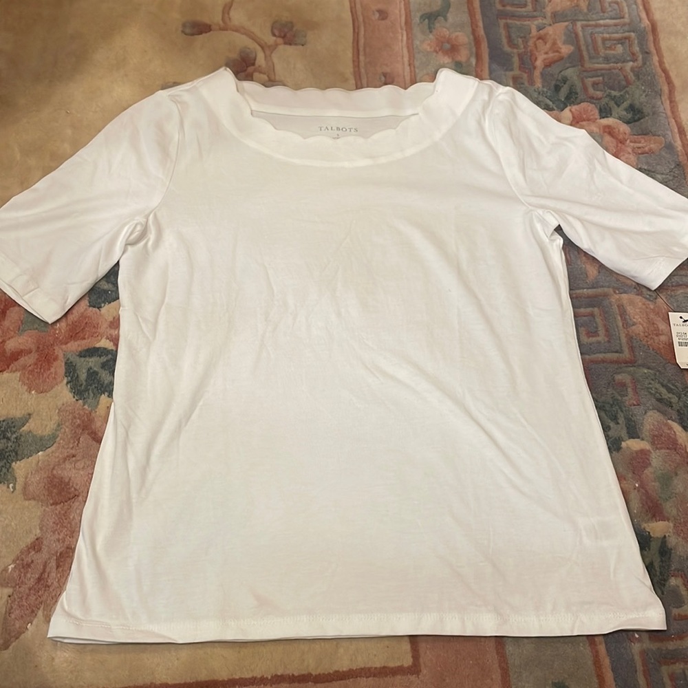 Pima cotton tee shirt with decorative neckline